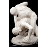 A LARGE LATE 19TH CENTURY ITALIAN ALABASTER GROUP OF THE WRESTLERS