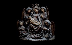 A 15TH CENTURY SOUTH GERMAN (ULM) FIGURAL GROUP OF THE VIRGIN AND CHILD CIRCA 1470