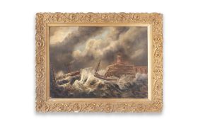M.G. DOAK: AN EARLY 20TH CENTURY PAINTING OF A LIFE BOAT IN STORMY SEAS