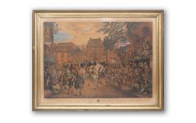 A LARGE 19TH CENTURY AMERICAN COLOURED ENGRAVING OF WASHINGTON'S TRIUMPHAL ENTRY