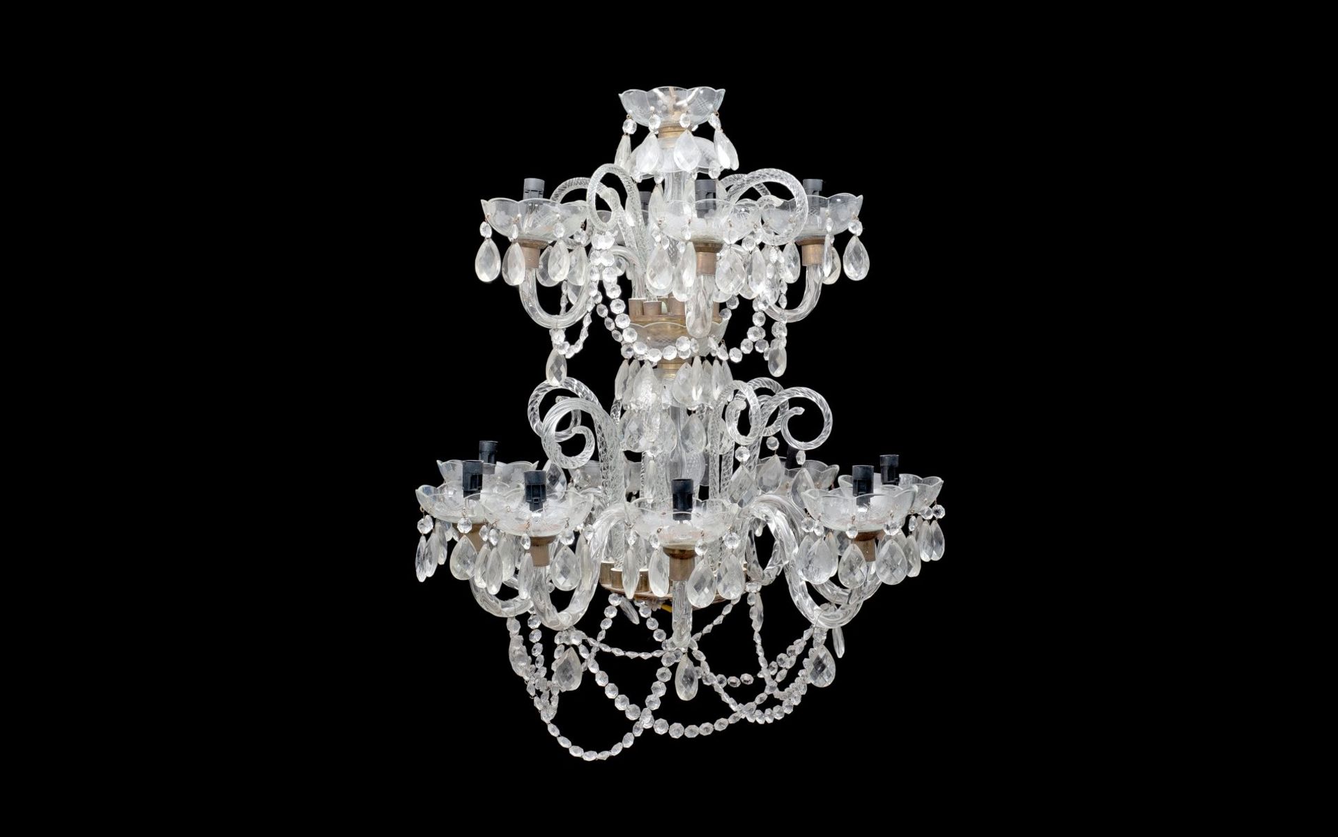 A 19TH CENTURY STYLE CUT AND MOULDED GLASS CHANDELIER