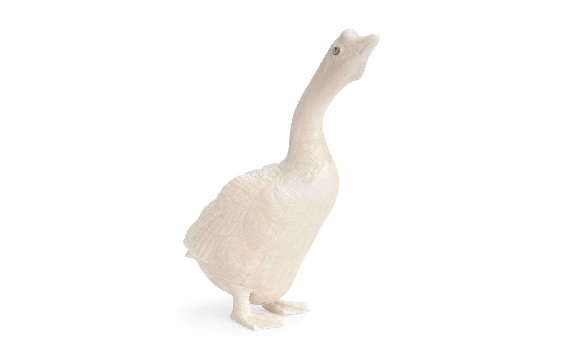 A 19TH CENTURY CHINESE CARVED IVORY MODEL OF A GOOSE