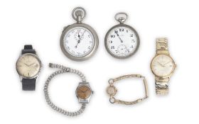 A SWISS 'TROY ANTIMAGNETIC' POCKET WATCH TOGETHER WITH FIVE OTHER VARIOUS WATCHES