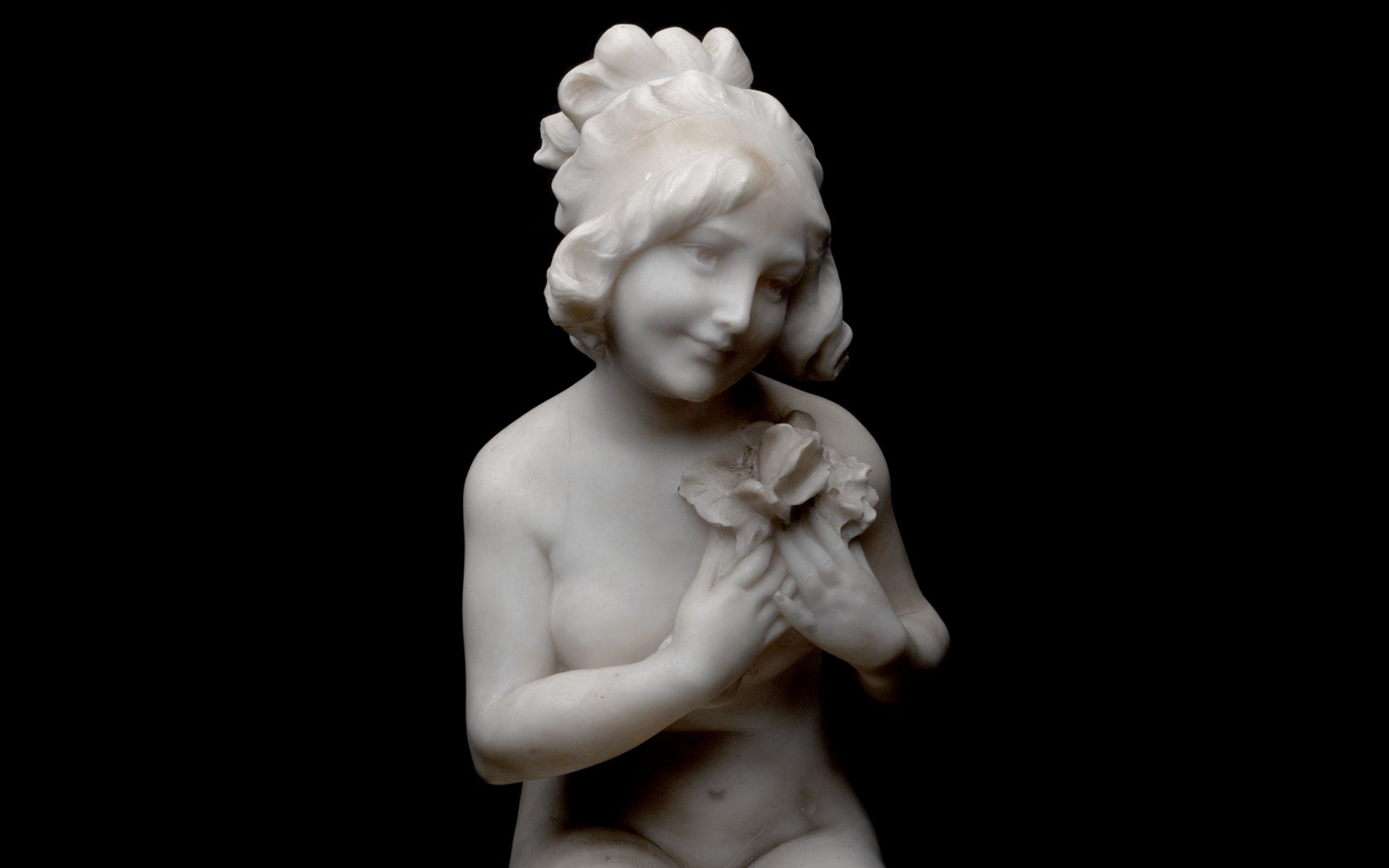 GUGLIELMO PUGI (ITALIAN, FL. 1850-1915): A CARVED ALABASTER FIGURE OF A NUDE GIRL - Image 4 of 5