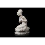 GUGLIELMO PUGI (ITALIAN, FL. 1850-1915): A CARVED ALABASTER FIGURE OF A NUDE GIRL