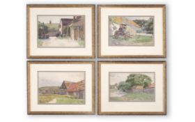 CONSTANCE BOLDING (BRITISH): A SET OF FOUR EARLY 20TH CENTURY WATERCOLOURS OF FARM SCENES