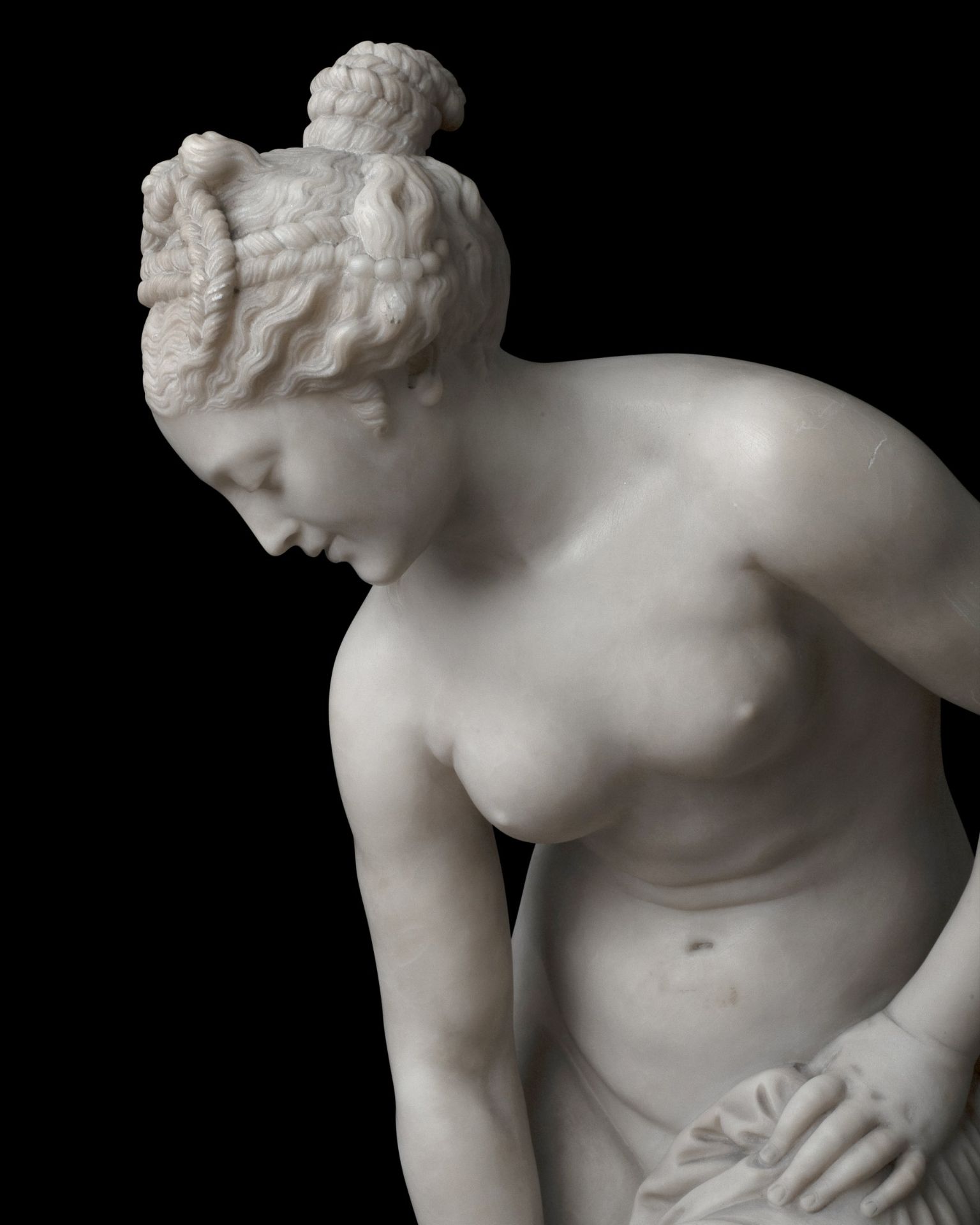 AFTER CHRISTOPHE-GABRIEL ALLEGRAIN (FRENCH, 1710-1795): A 19TH CENTURY ALABASTER FIGURE OF...