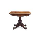 A MID 19TH CENTURY VICTORIAN FIGURED WALNUT CARD TABLE