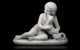 JEAN LOUIS GREGOIRE (FRENCH, 1840-1890): A MARBLE GROUP OF A BOY WITH DOG