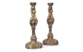 AFTER JUSTE-AURELE MEISSONNIER (1695-1750): A PAIR OF 19TH CENTURY GILT BRONZE LAMP BASES