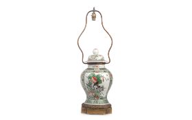 A LATE 19TH / EARLY 20TH CENTURY CHINESE PORCELAIN FAMILLE VERTE LAMP BASE