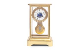 A 19TH CENTURY FRENCH FOUR GLASS MANTEL CLOCK WITH MOONPHASE