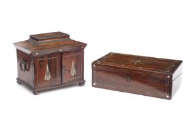 A REGENCY ROSEWOOD WRITING SLOPE TOGETHER WITH A SIMILAR WORK BOX