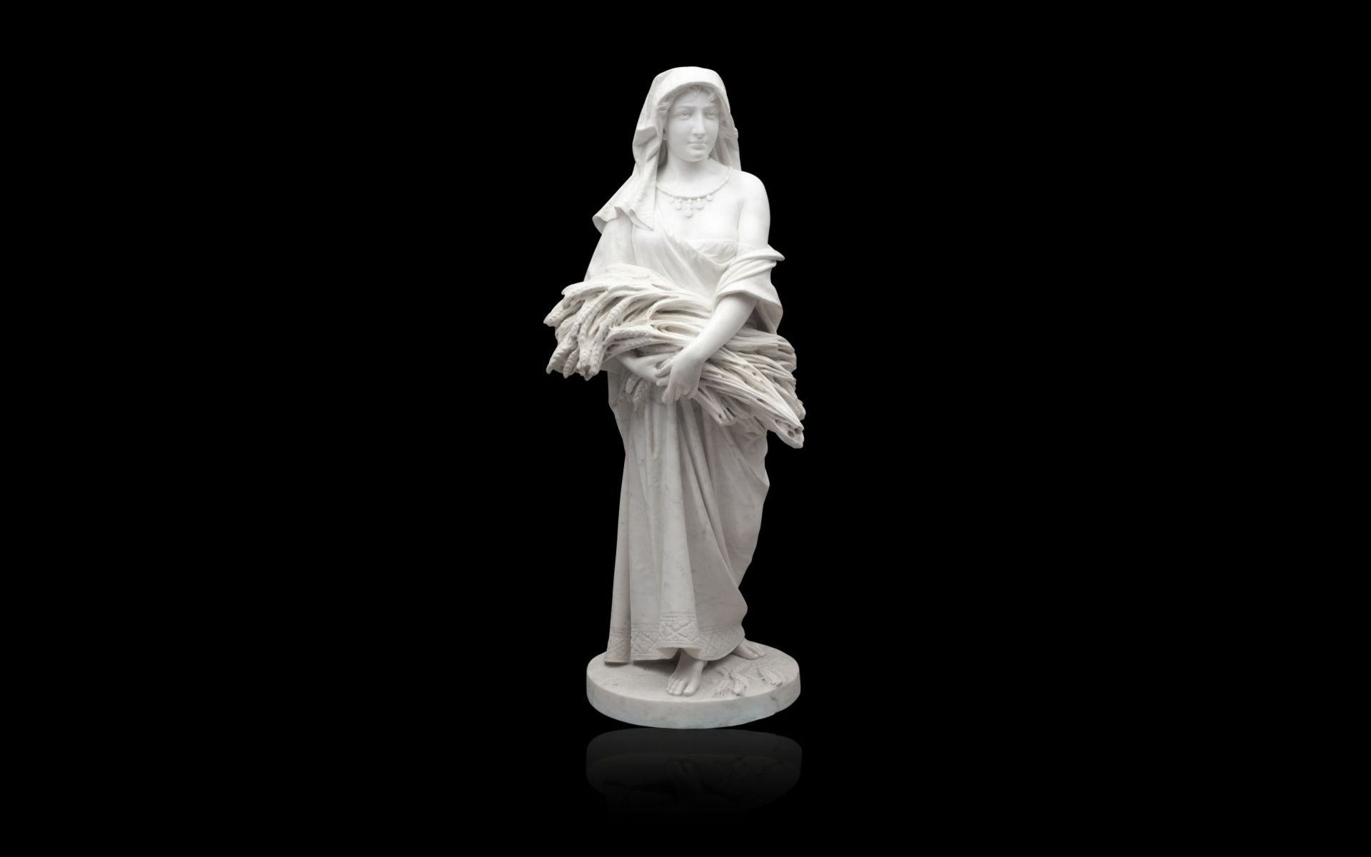 A LATE 19TH CENTURY ITALIAN FULL LENGTH FIGURE MARBLE FIGURE OF RUTH