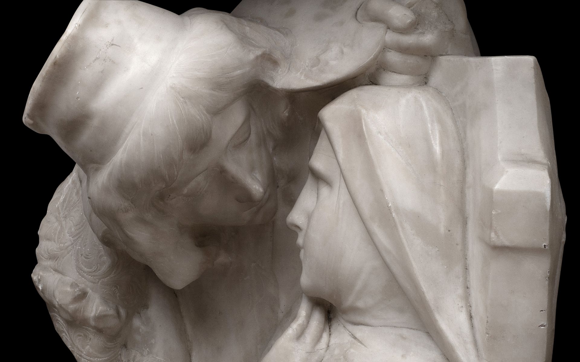 A LATE 19TH CENTURY ITALIAN ALABASTER SCULPTURE OF RAPHAEL AND HIS MUSE - Image 3 of 3