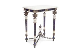 A FINE LATE 19TH CENTURY FRENCH GILT BRONZE, CHAMPLEVE ENAMEL AND MARBLE TABLE