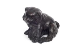 A JAPANESE BRONZED METAL MODEL OF A CHOW CHOW DOG