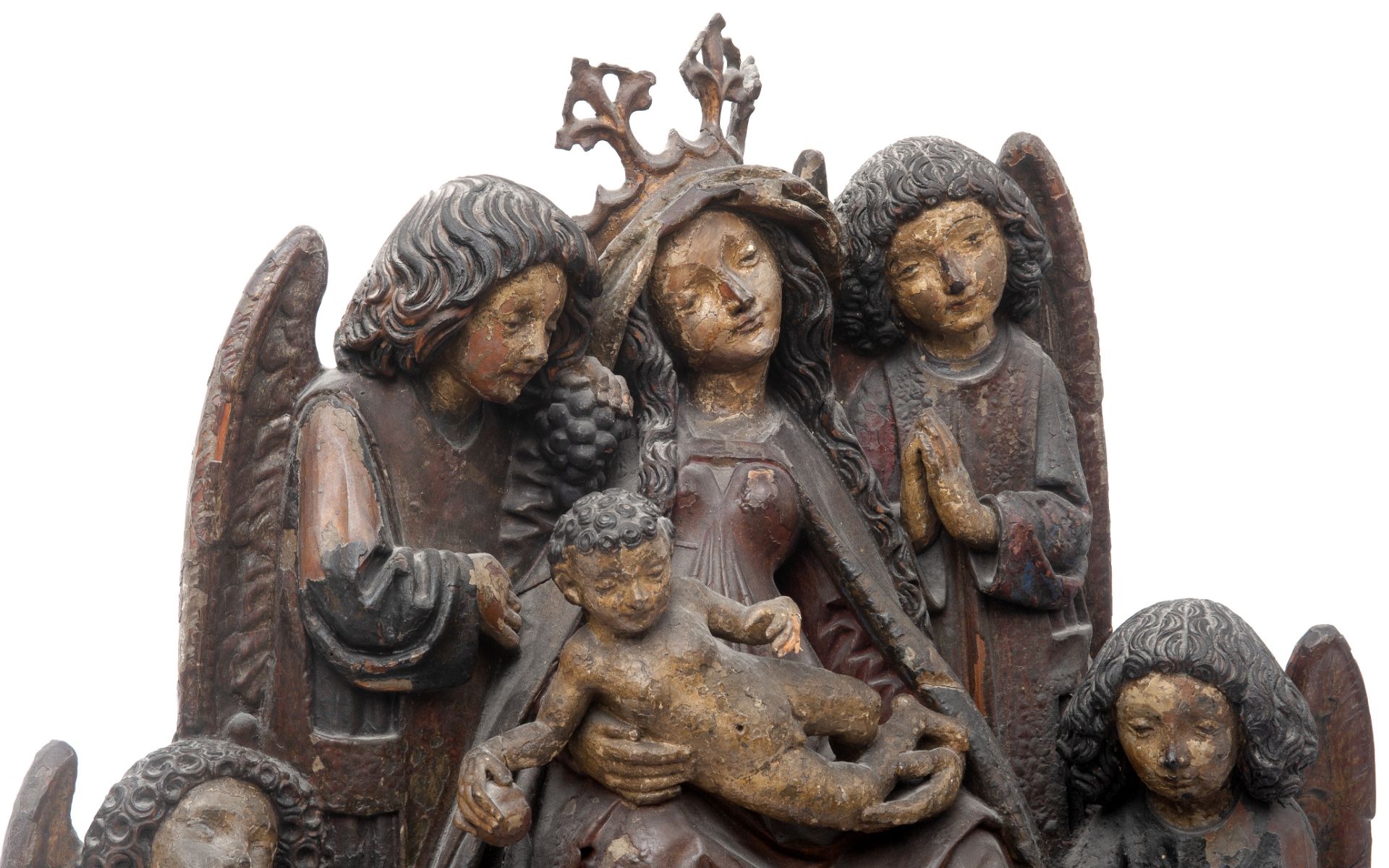 A 15TH CENTURY SOUTH GERMAN (ULM) FIGURAL GROUP OF THE VIRGIN AND CHILD CIRCA 1470 - Image 3 of 7