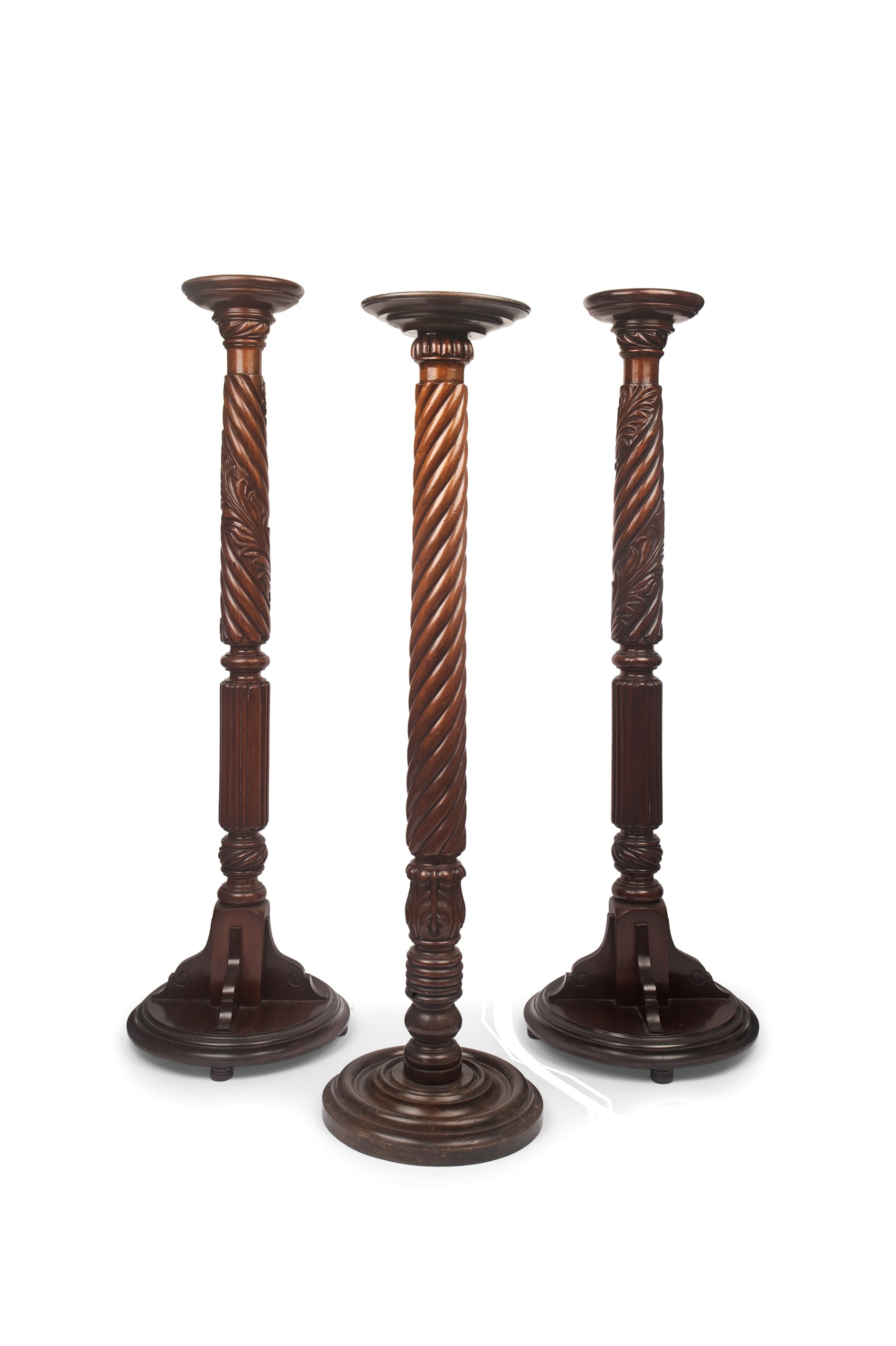 A PAIR OF 19TH CENTURY MAHOGANY PEDESTALS TOGETHER WITH ANOTHER