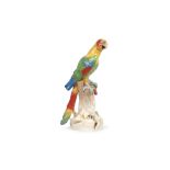 A LARGE POTSCHAPPEL DRESDEN PORCELAIN PARROT