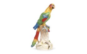 A LARGE POTSCHAPPEL DRESDEN PORCELAIN PARROT