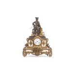 A MID 19TH CENTURY FRENCH GILT METAL AND MARBLE MANTEL CLOCK BY LEROY, PARIS