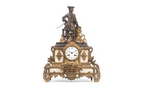 A MID 19TH CENTURY FRENCH GILT METAL AND MARBLE MANTEL CLOCK BY LEROY, PARIS