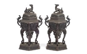 A PAIR OF JAPANESE MEIJI PERIOD BRONZE KORO