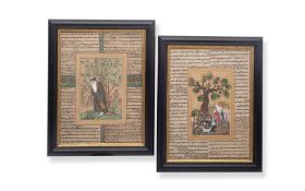 A PAIR OF 20TH CENTURY MUGHAL STYLE ILLUMINATED MANUSCRIPTS