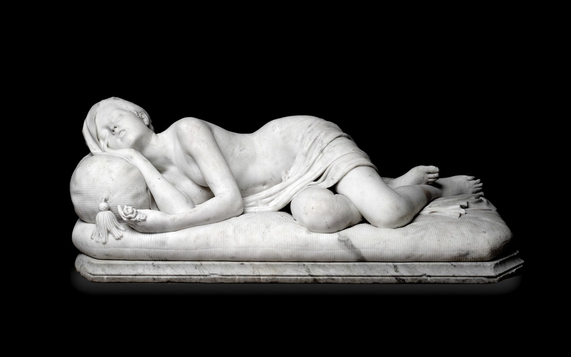 GIOSUE ARGENTI (ITALIAN, 1819-1901): A LIFE-SIZE MARBLE FIGURE OF A SLEEPING GIRL, 1869 - Bild 3 aus 7