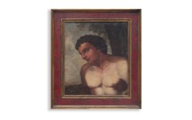A 17TH CENTURY OIL ON CANVAS PAINTING OF A MALE NUDE