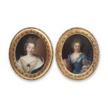 FOLLOWER OF CONSTANTIJN NETSCHER (B.1668): A PAIR OF PAINTINGS OF NOBLEWOMEN