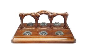 A LARGE ART DECO PERIOD SOLID WALNUT PARTNER'S DESK STAND