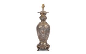 MANNER OF CHRISTOFLE & CIE: A FINE 19TH CENTURY FRENCH JAPONISME STYLE SILVERED METAL LAMP BASE