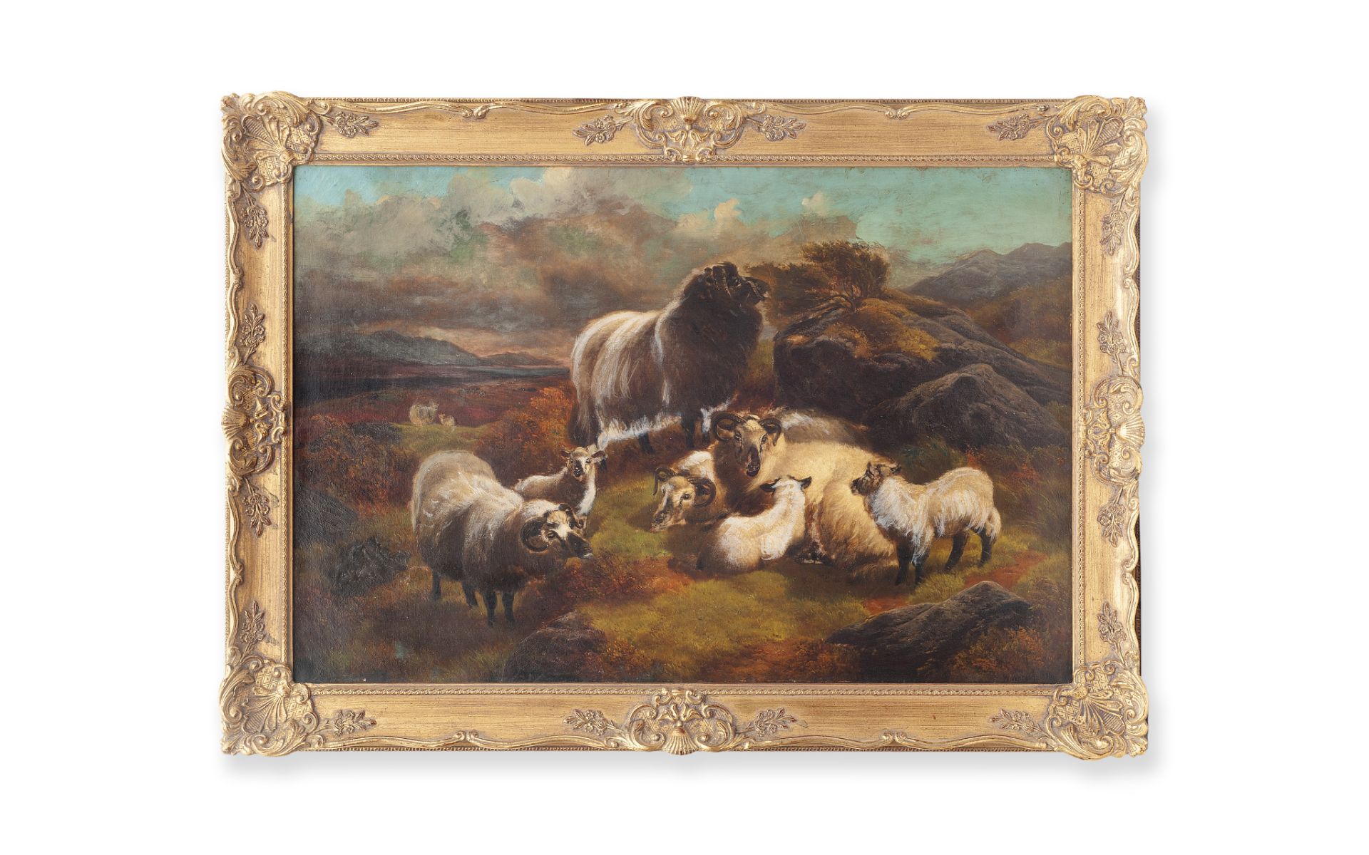 WILLIAM WATSON (BRITISH, 1831-1921): A PAINTING OF SHEEP IN A HILLY LANDSCAPE