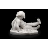 A 19TH CENTURY ITALIAN MARBLE FIGURE OF A BOY BESIDE A CRAB