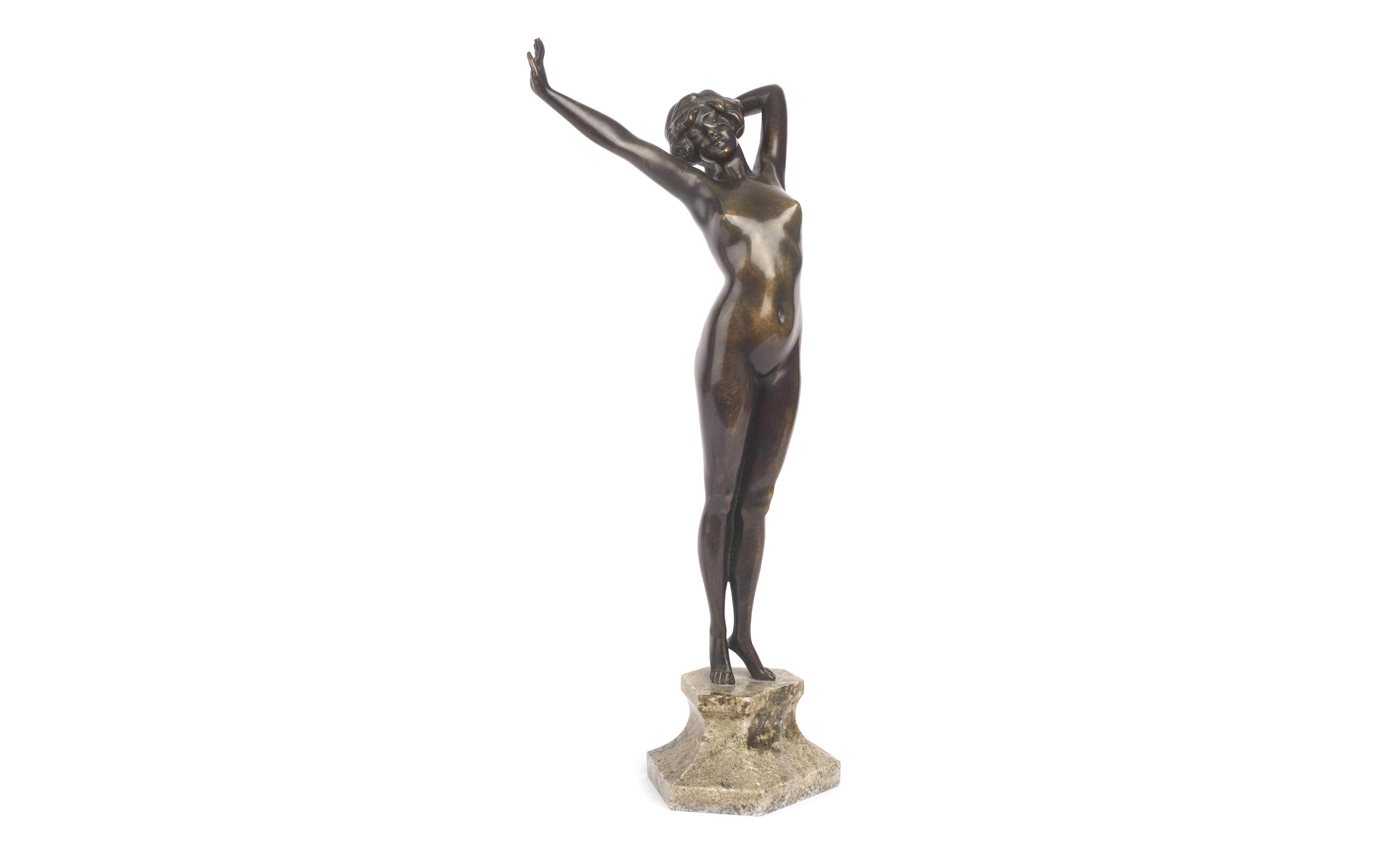 ATTRIBUTED TO PAUL PHILIPPE: AN ART DECO PERIOD BRONZE FIGURE OF 'THE AWAKENING'