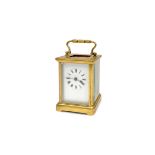 A LATE 19TH CENTURY FRENCH GILT BRASS CARRIAGE CLOCK