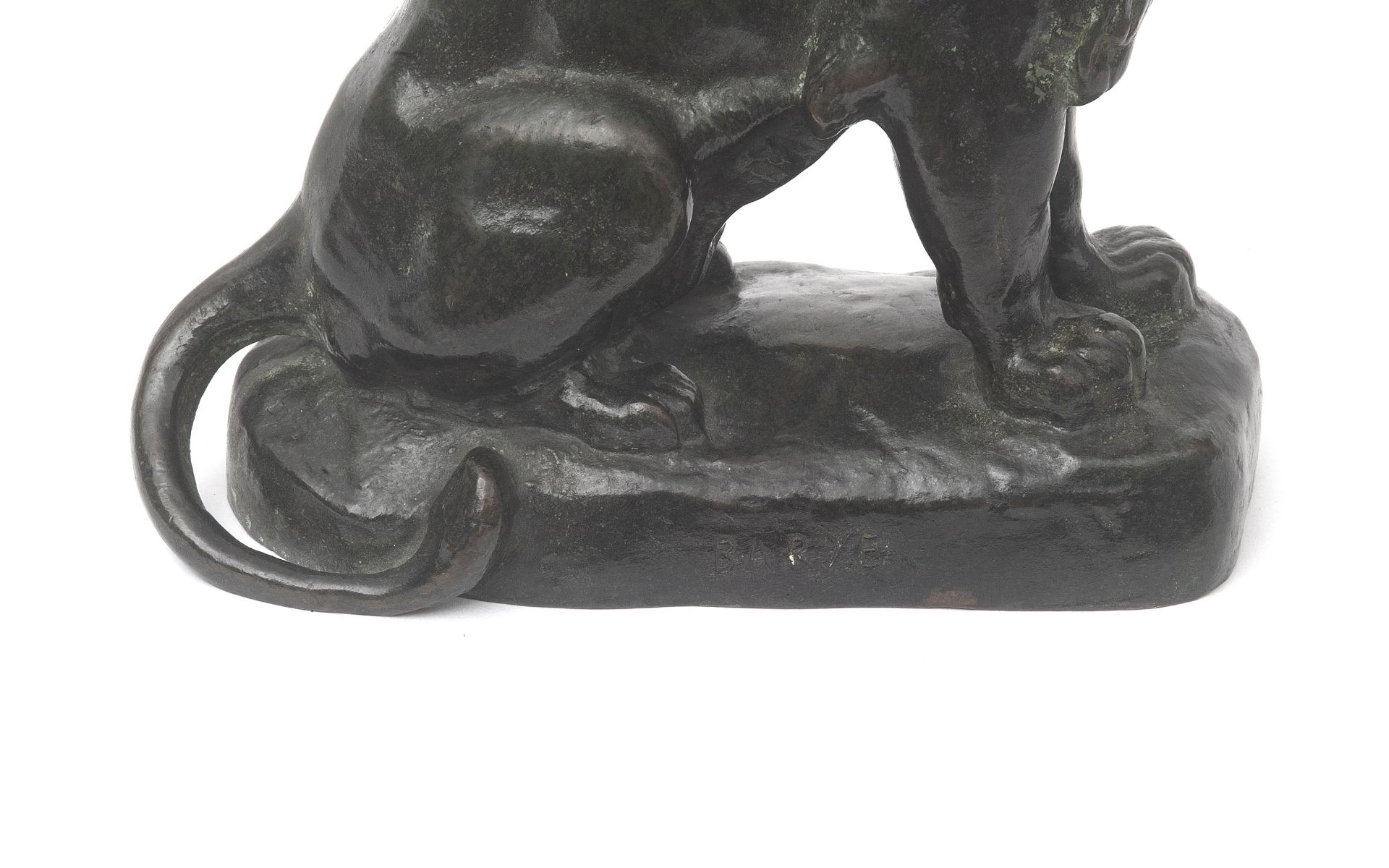 AFTER ANTOINE-LOUIS BARYE (FRENCH, 1795-1875): A VERY RARE 19TH CENTURY BRONZE 'LION ASSIS NO.4' - Bild 5 aus 6