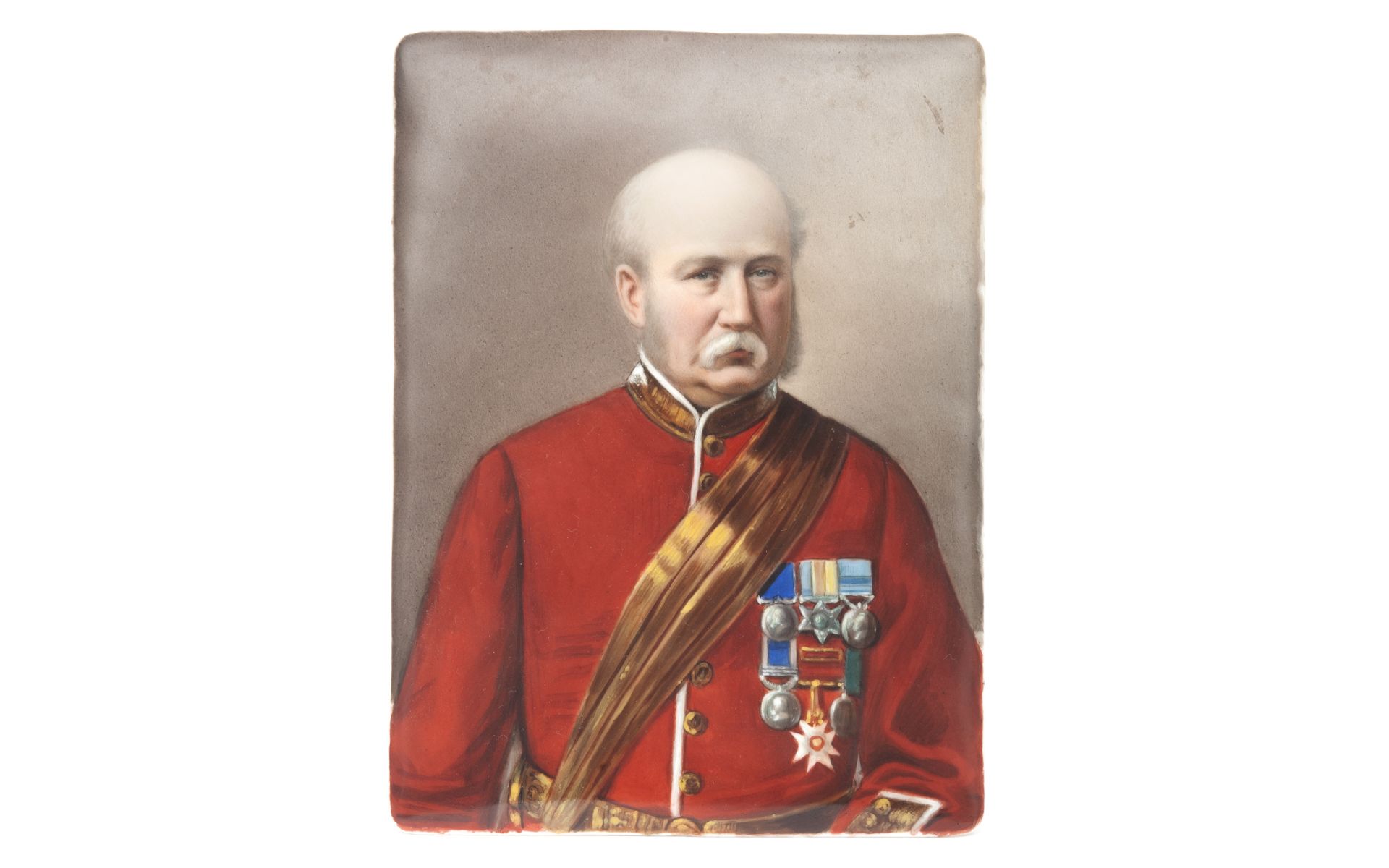 A CONTINENTAL PAINTED PORCELAIN PANEL DEPICTING 1ST EARL ROBERTS, CIRCA 1910