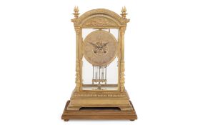 A LATE 19TH CENTURY FRENCH GILT BRONZE FOUR GLASS MANTEL CLOCK