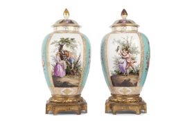 A PAIR OF 19TH CENTURY DRESDEN PORCELAIN VASES AND COVERS IN THE MANNER OF HELENA WOLFSOHN