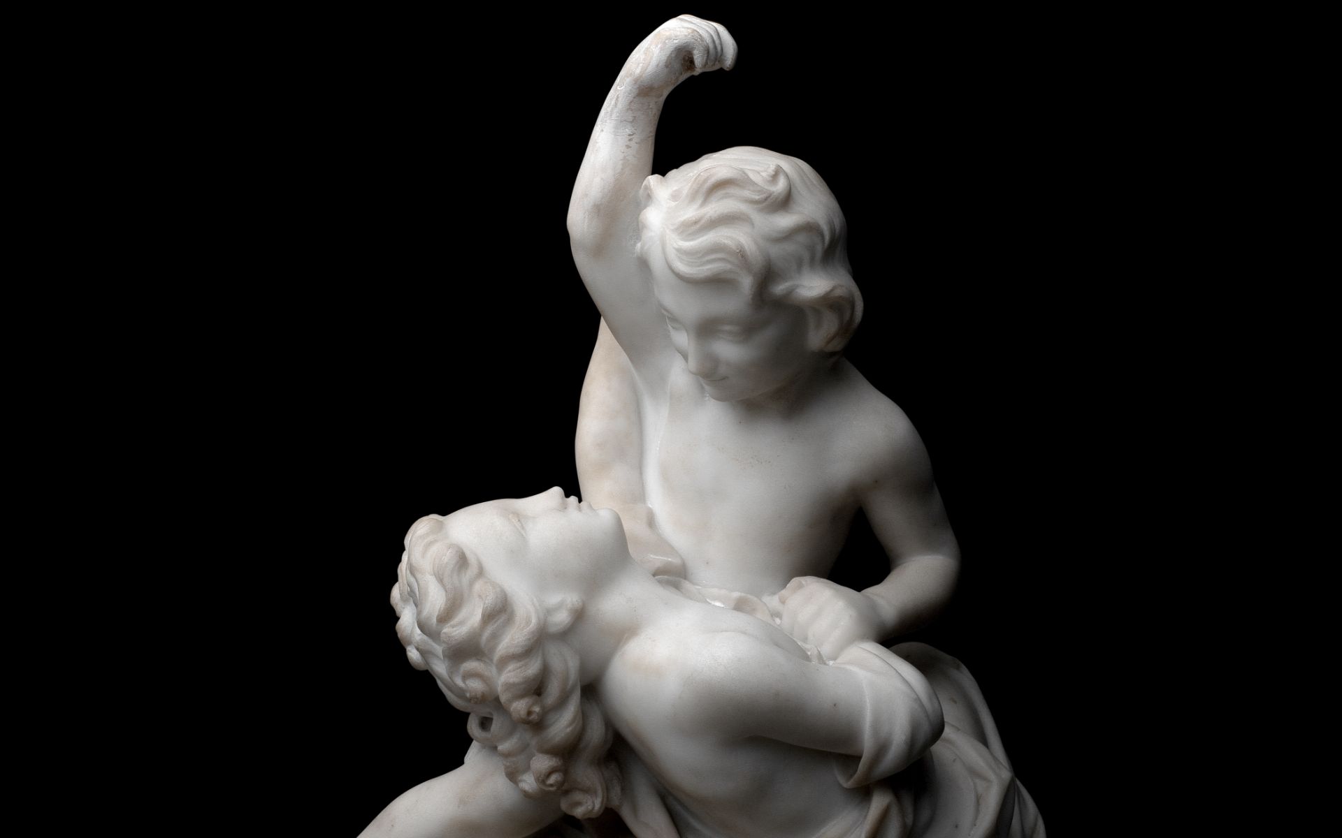 FELIX MARTIN MILLER (ENGLISH, 1843-1923): A MARBLE FIGURAL GROUP OF TWO CHILDREN - Image 2 of 3