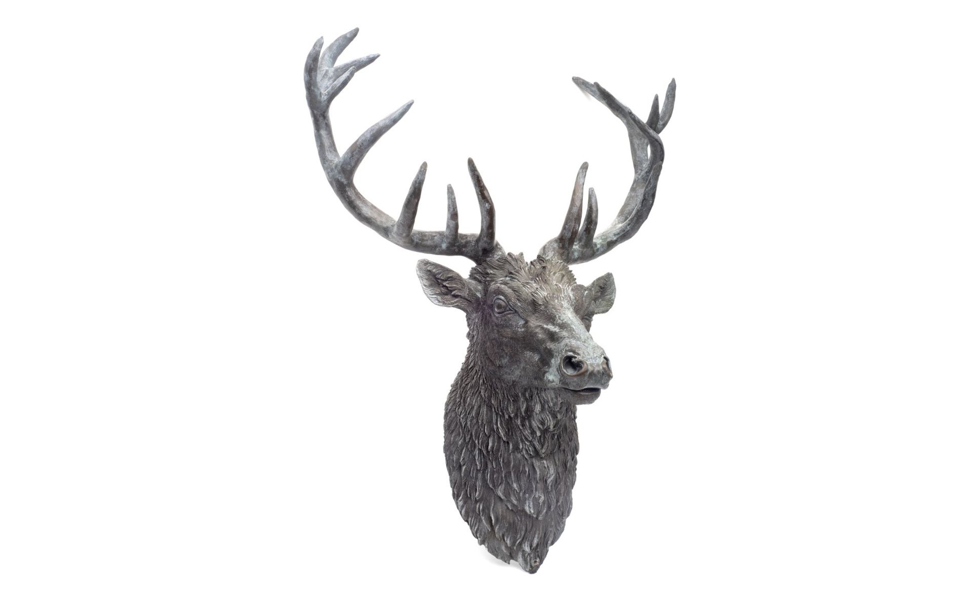 A 20TH CENTURY LIFE SIZE BRONZE STAG'S HEAD
