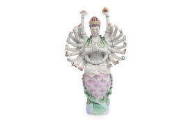 A 20TH CENTURY CHINESE GUAN YIN PORCELAIN MULTI ARMED FIGURE