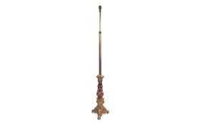 A LATE 19TH CENTURY GILT BRASS AND RUBY GLASS FLOOR STANDING LAMP