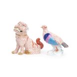 A HEREND PORCELAIN MODEL OF A DOVE TOGETHER WITH A HEREND DOG OF FOO