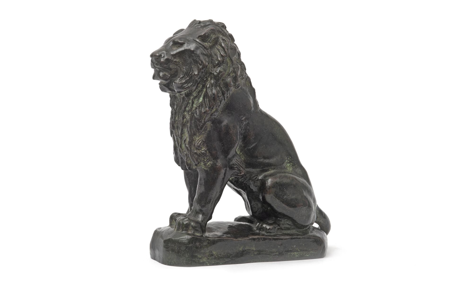 AFTER ANTOINE-LOUIS BARYE (FRENCH, 1795-1875): A VERY RARE 19TH CENTURY BRONZE 'LION ASSIS NO.4'