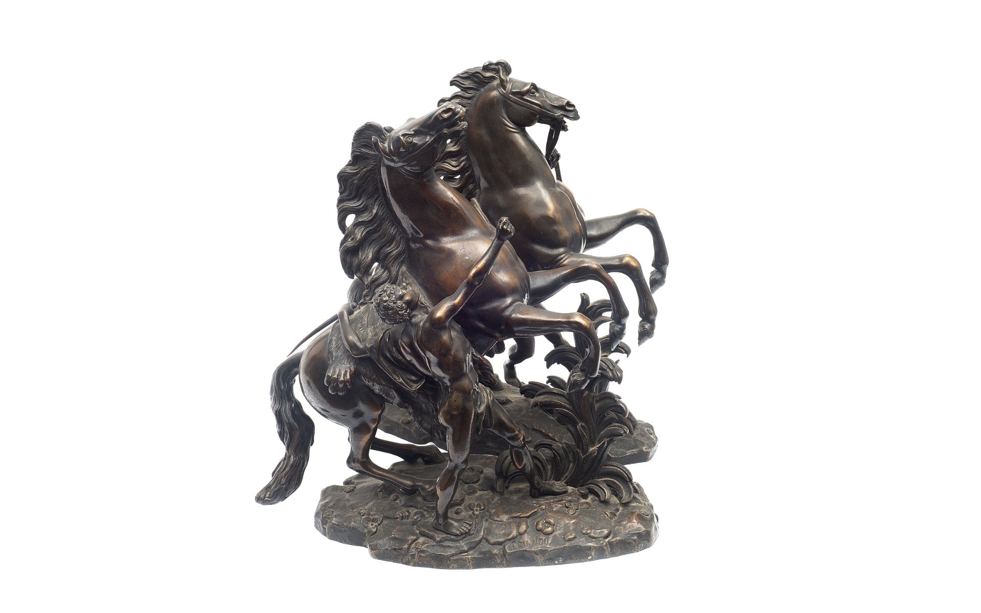AFTER GUILLAUME COUSTOU (FRENCH, 1677-1746): A PAIR OF LATE 19TH CENTURY BRONZE MARLEY HORSES - Bild 4 aus 4