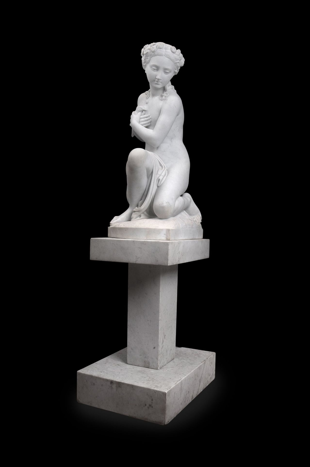 A LARGE LATE 19TH CENTURY ITALIAN MARBLE FIGURE OF A GIRL HOLDING A BIRD BY ROMANELLI - Image 10 of 10